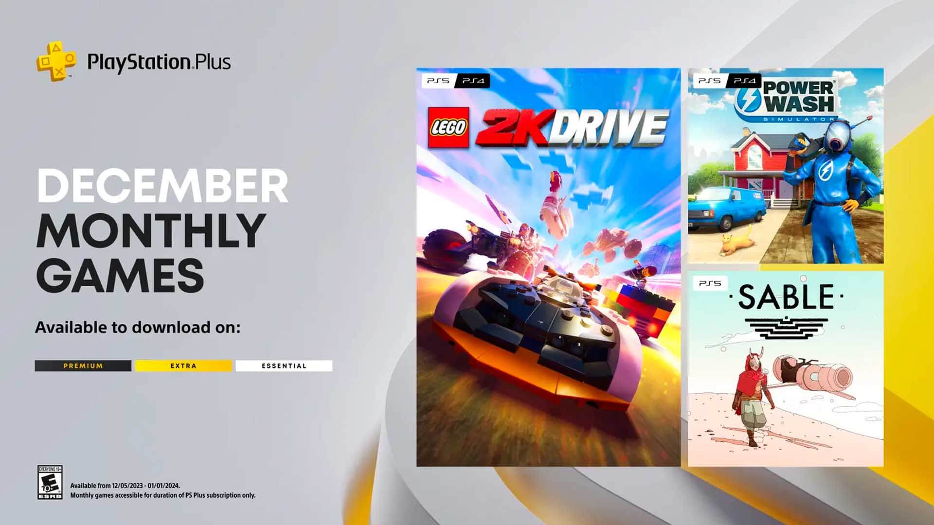 PlayStation Plus, 1. Lego 2K Drive | PS4, PS5 2. Powerwash Simulator | PS4, PS5 3. Sable | PS5
